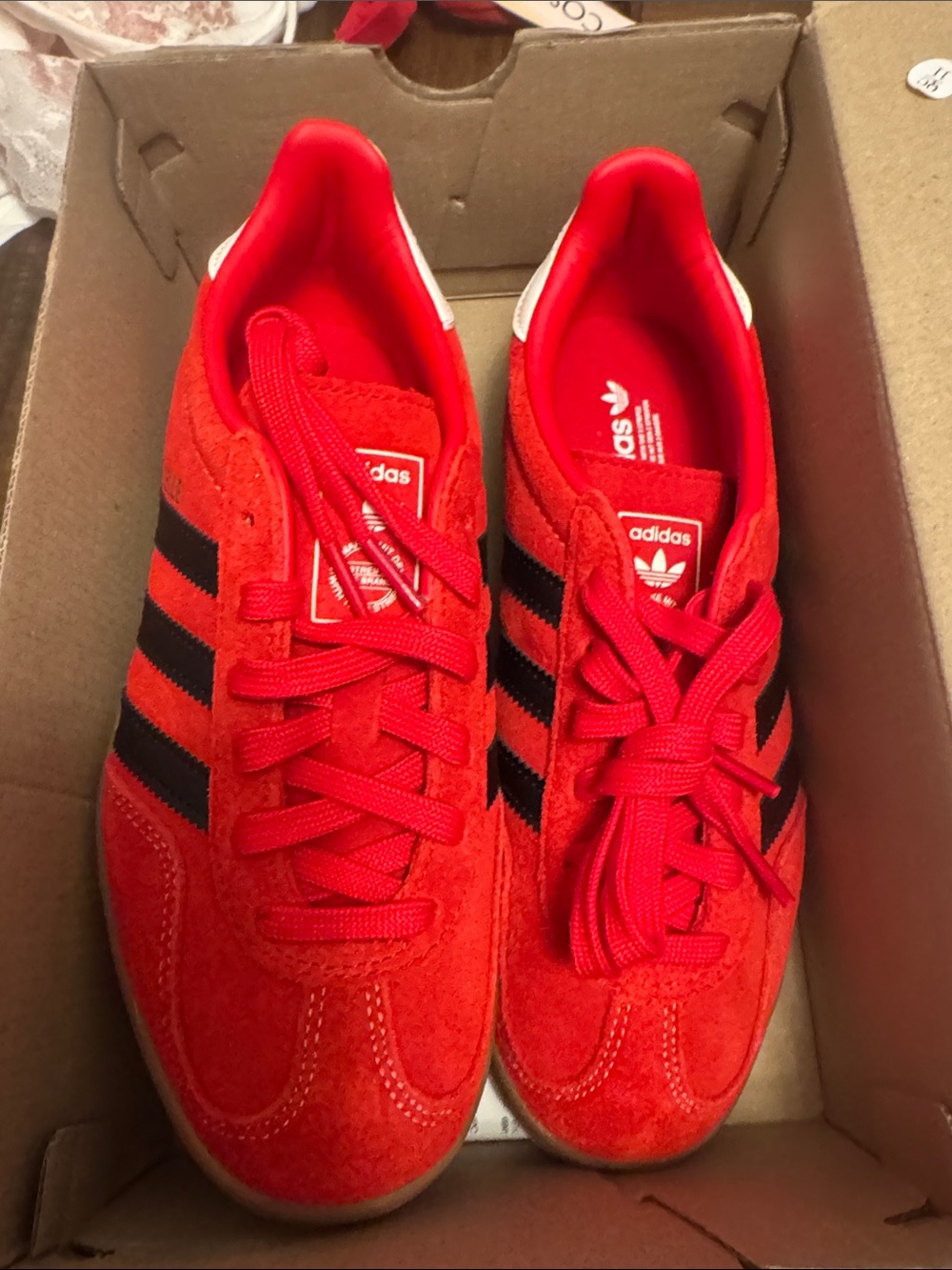 adidas Gazelle Bright Red Sneakers with Black Stripes
